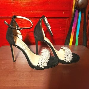 Jessica Simpson Black Suede Pearl Heels
